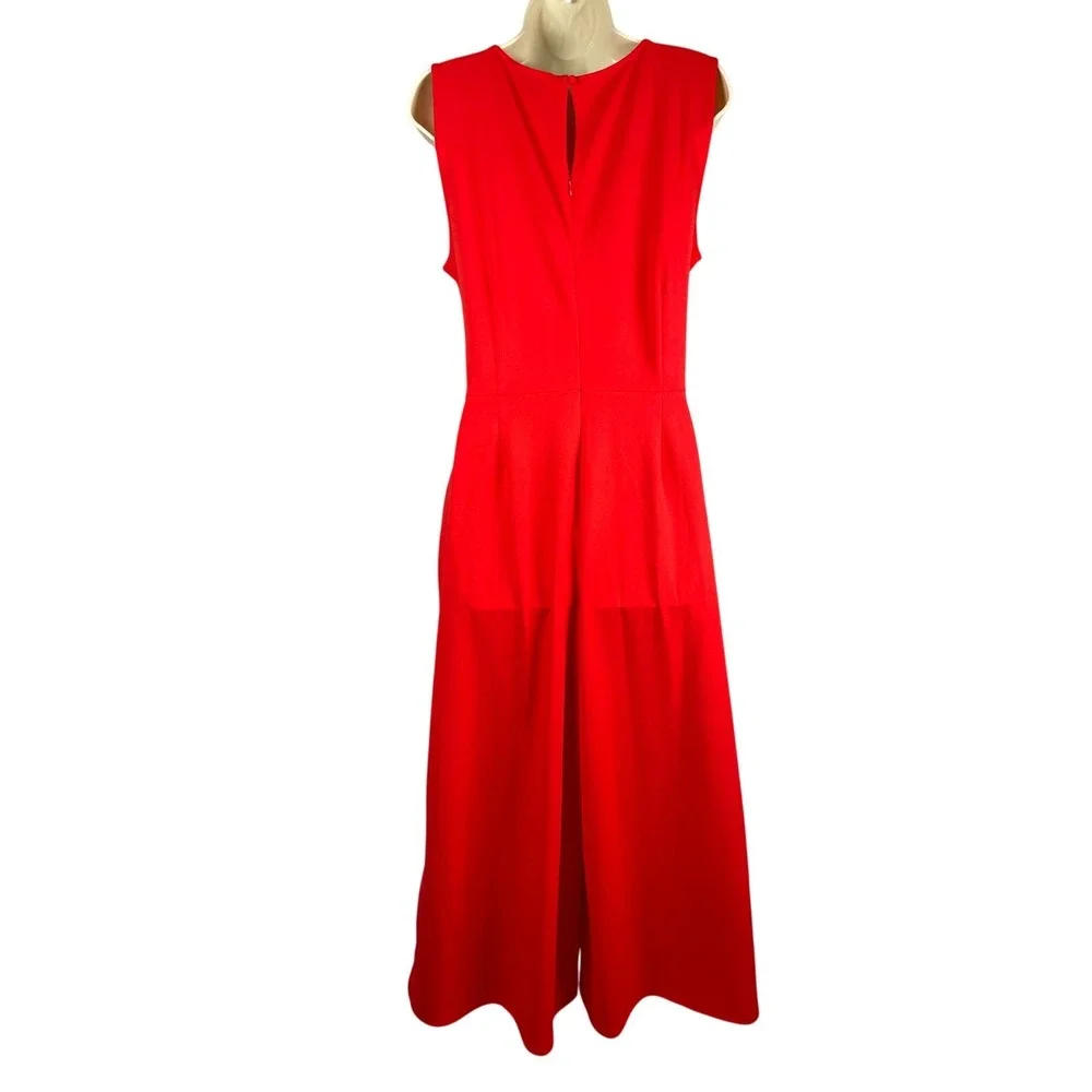 Du Jour Jumpsuit Womens Medium‎ Red Tie Front Cropped Wide Leg Sleeveless - Picture 5 of 8